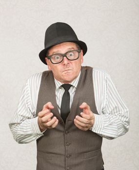 Single upset businessman with eyeglasses clenching fists