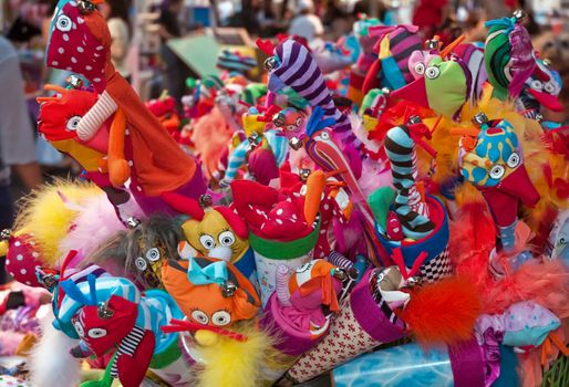 Market is soft, colorful toys.