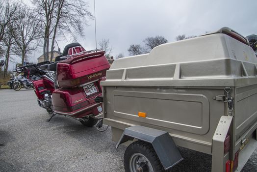 Every year in May there is a motorcycle meeting at Fredriksten fortress in Halden, Norway. In this photo, Honda Gold Wing with trailer.