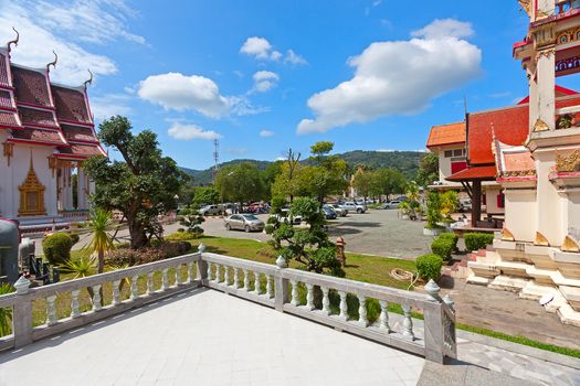 Beautiful Buddhist temple on  background of blue sky, Thailand.