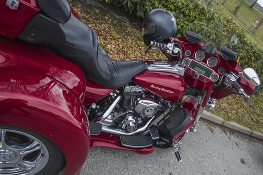 Every year in May there is a motorcycle meeting at Fredriksten fortress in Halden, Norway. In this photo Harley-Davidson Trike Motorcycles.