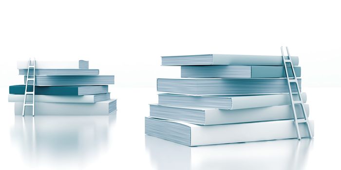 stack of books with a ladder on a white background