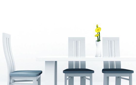 dining table with summer yellow flowers