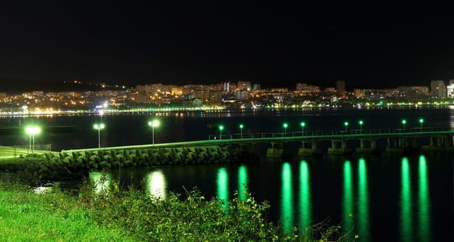 night view of the sea town