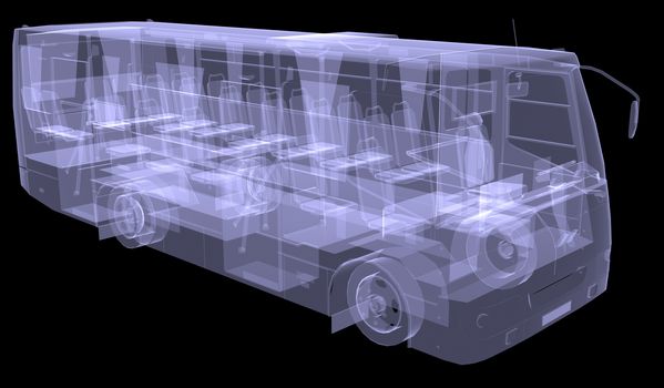 Big bus. X-ray. Isolated 3d render on black background