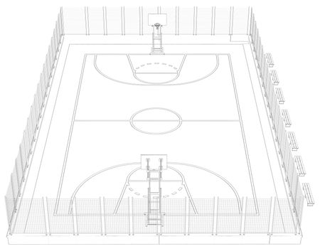 Basketball court. Wire frame. 3d render isolated on a black background