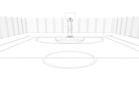 Basketball court. Wire frame. 3d render isolated on a black background