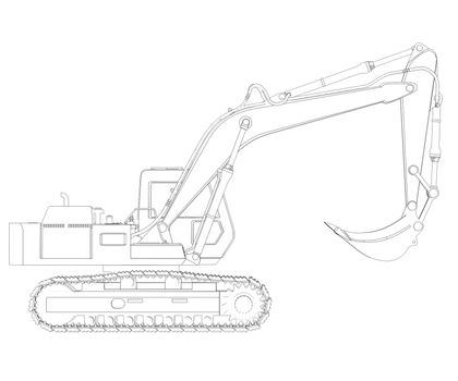 Excavator. Wire frame. 3d render isolated on a white background