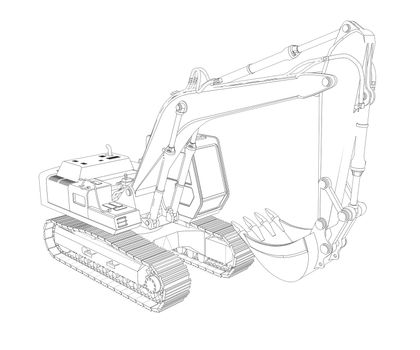 Excavator. Wire frame. 3d render isolated on a white background