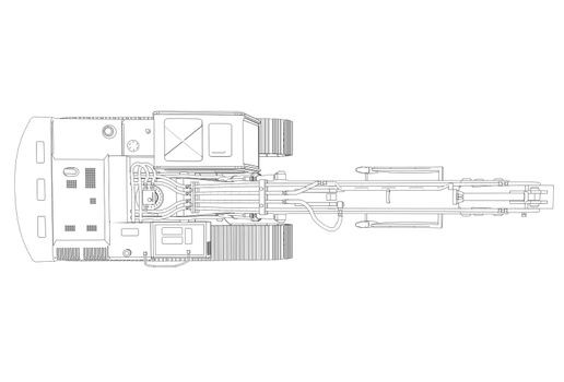 Excavator. Wire frame. 3d render isolated on a white background