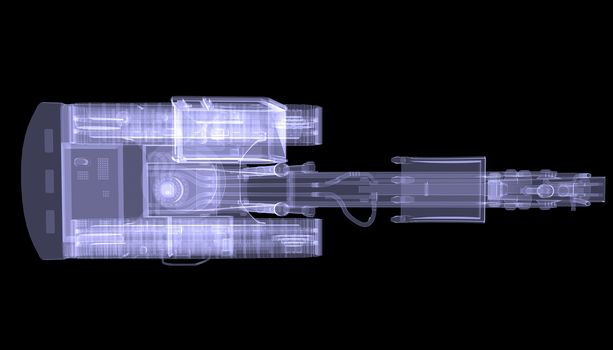 Excavator. X-ray. 3d render isolated on a black background