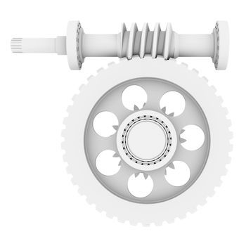 White shafts, gears and bearings. 3d render isolated on white background