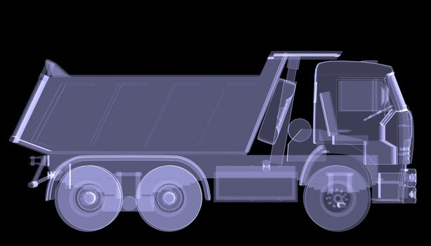 Big truck. X-ray. Isolated 3d render on black background