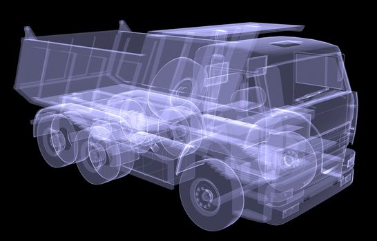 Big truck. X-ray. Isolated 3d render on black background