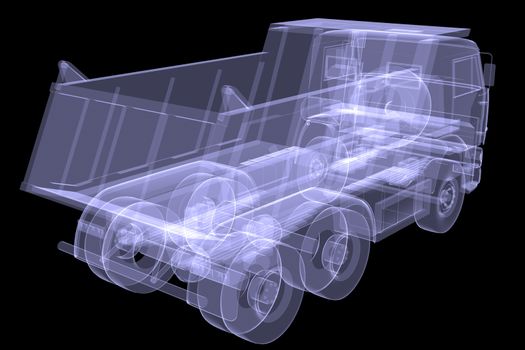 Big truck. X-ray. Isolated 3d render on black background
