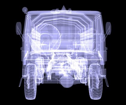 Big truck. X-ray. Isolated 3d render on black background