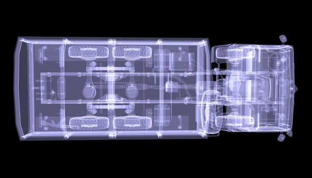 Big truck. X-ray. Isolated 3d render on black background