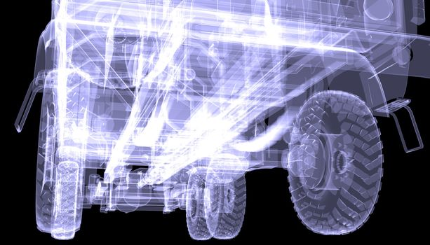 Big truck. X-ray. Isolated 3d render on black background