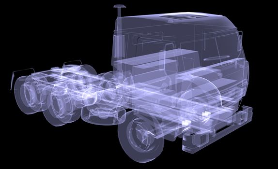 Big truck. X-ray. Isolated 3d render on black background