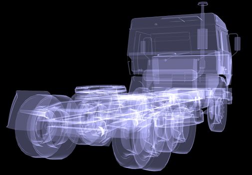 Big truck. X-ray. Isolated 3d render on black background