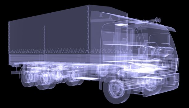 Big truck. X-ray. Isolated 3d render on black background