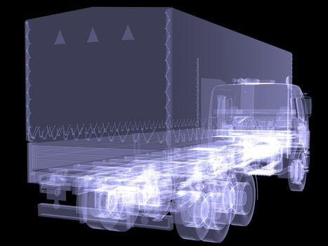 Big truck. X-ray. Isolated 3d render on black background