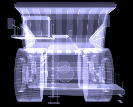 Big truck. X-ray. Isolated 3d render on black background