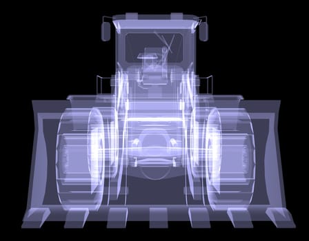 Bulldozer. X-ray. 3d render isolated on a black background