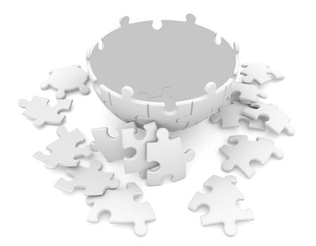 Sphere consisting of puzzles. 3d render isolated on white background