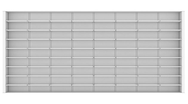 Large white shelves. 3d render isolated on white background