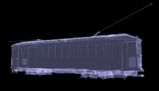 Tram. X-ray. 3d render isolated on a black background