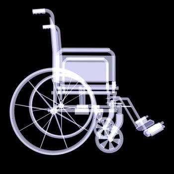 Wheelchair. X-ray 3d render on black background