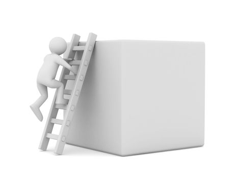 man on box and staircase. Isolated 3D image