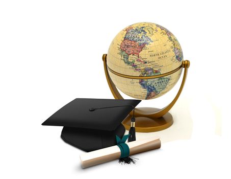 Mortarboard with Scroll and Antique Globe