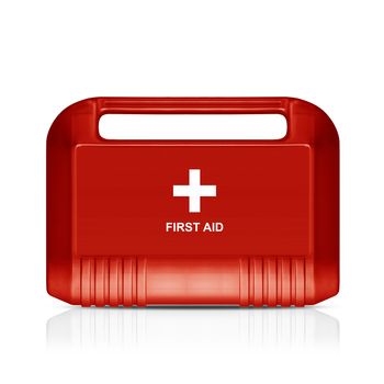 Three dimentional image of red first aid kit isolated on white background (with clipping work path)