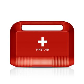 Three dimentional image of red first aid kit isolated on white background (with clipping work path)