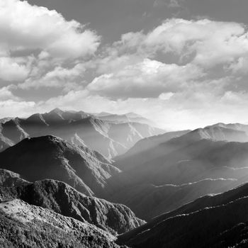 Mountain scenery in black and white, shot at Yushan National Park, Taiwan, Asia.