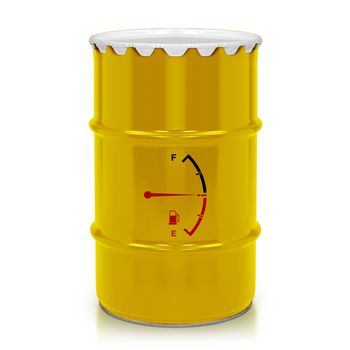 Golden fuel barrel, jerry can with Fuel Meter isolated on a white background. (with clipping work path)