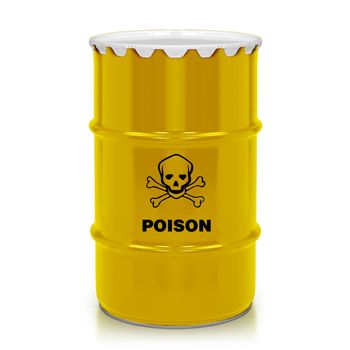 Golden barrel with poison sign isolated on a white background. (with clipping work path)