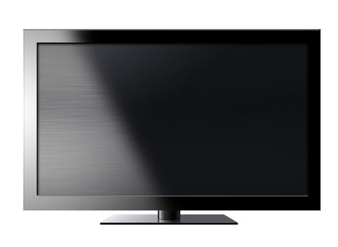Black LCD tv screen hanging on a wall . (with clipping work path)