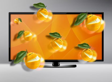 Black LCD tv screen with three dimentional view . (with clipping work path)
