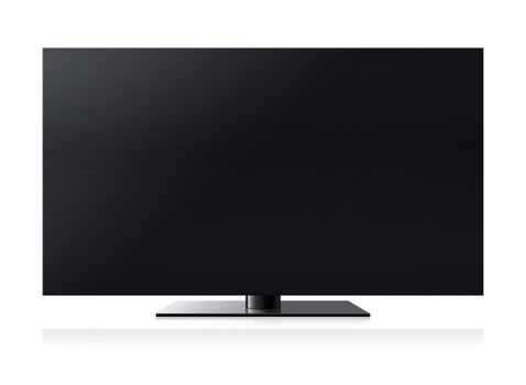 Black LCD tv screen hanging on a wall . (with clipping work path)