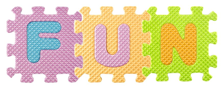 Fun word created from Alphabet puzzle isloated on white background , with clipping path.