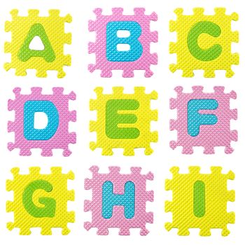 set of letters created from Alphabet puzzle isloated on white background , with clipping path.