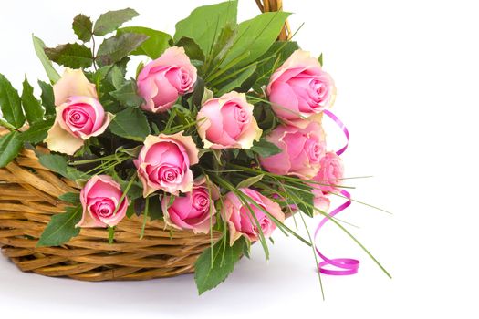 pink roses in a basket