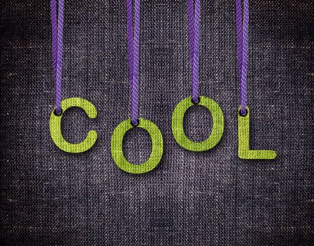 Cool Letters hanging strings with blue sackcloth background.