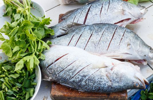 Raw seabass with herbs