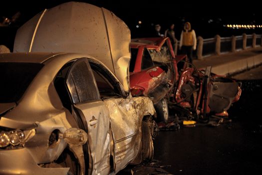 terrible head-on collision on the night road