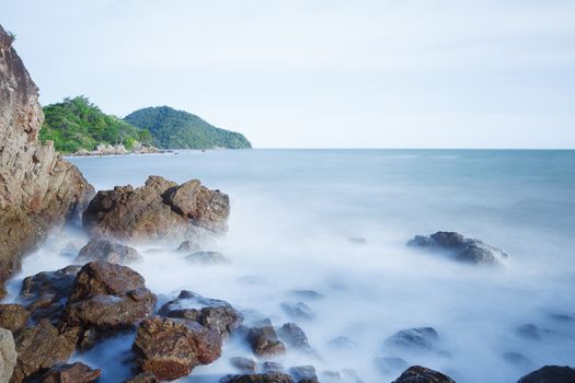 long exposure of sea and rocks