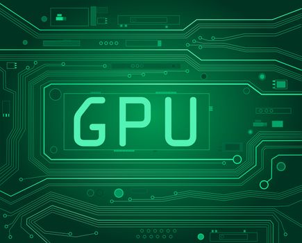 Abstract style illustration depicting printed circuit board components with a GPU concept.